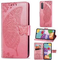 Embossing Mandala Flower Butterfly Leather Wallet Case for Samsung Galaxy A41 Japan SC-41A SCV48 - Pink