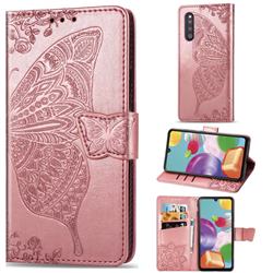 Embossing Mandala Flower Butterfly Leather Wallet Case for Samsung Galaxy A41 Japan SC-41A SCV48 - Rose Gold