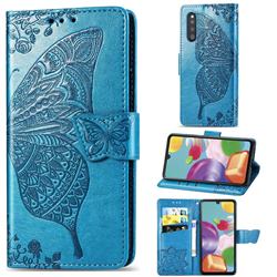 Embossing Mandala Flower Butterfly Leather Wallet Case for Samsung Galaxy A41 Japan SC-41A SCV48 - Blue