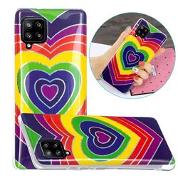 Rainbow Heart Painted Galvanized Electroplating Soft Phone Case Cover for Samsung Galaxy A42 5G