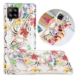 Tropical Rainforest Flower Painted Marble Electroplating Protective Case for Samsung Galaxy A42 5G