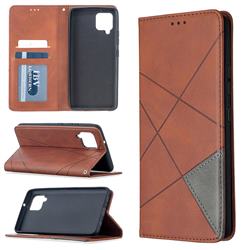 Prismatic Slim Magnetic Sucking Stitching Wallet Flip Cover for Samsung Galaxy A42 5G - Brown