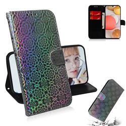 Laser Circle Shining Leather Wallet Phone Case for Samsung Galaxy A42 5G - Silver
