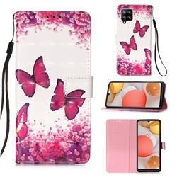 Rose Butterfly 3D Painted Leather Wallet Case for Samsung Galaxy A42 5G