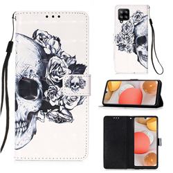 Skull Flower 3D Painted Leather Wallet Case for Samsung Galaxy A42 5G