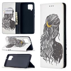 Girl with Long Hair Slim Magnetic Attraction Wallet Flip Cover for Samsung Galaxy A42 5G