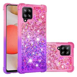 Rainbow Gradient Liquid Glitter Quicksand Sequins Phone Case for Samsung Galaxy A42 5G - Pink Purple