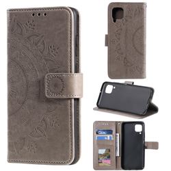 Intricate Embossing Datura Leather Wallet Case for Samsung Galaxy A42 5G - Gray