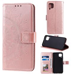 Intricate Embossing Datura Leather Wallet Case for Samsung Galaxy A42 5G - Rose Gold