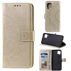Intricate Embossing Datura Leather Wallet Case for Samsung Galaxy A42 5G - Golden