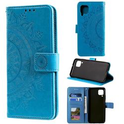 Intricate Embossing Datura Leather Wallet Case for Samsung Galaxy A42 5G - Blue