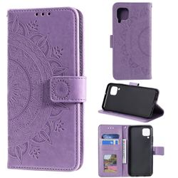 Intricate Embossing Datura Leather Wallet Case for Samsung Galaxy A42 5G - Purple