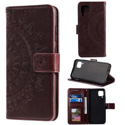 Intricate Embossing Datura Leather Wallet Case for Samsung Galaxy A42 5G - Brown