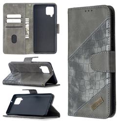 BinfenColor BF04 Color Block Stitching Crocodile Leather Case Cover for Samsung Galaxy A42 5G - Gray