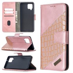 BinfenColor BF04 Color Block Stitching Crocodile Leather Case Cover for Samsung Galaxy A42 5G - Rose Gold