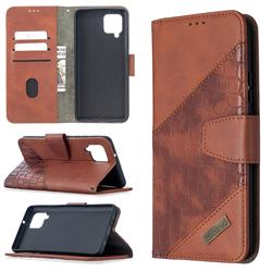 BinfenColor BF04 Color Block Stitching Crocodile Leather Case Cover for Samsung Galaxy A42 5G - Brown