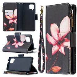 Lotus Flower Binfen Color BF03 Retro Zipper Leather Wallet Phone Case for Samsung Galaxy A42 5G