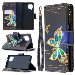 Golden Shining Butterfly Binfen Color BF03 Retro Zipper Leather Wallet Phone Case for Samsung Galaxy A42 5G