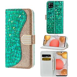 Glitter Diamond Buckle Laser Stitching Leather Wallet Phone Case for Samsung Galaxy A42 5G - Green