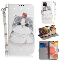 Cute Tomato Cat 3D Painted Leather Wallet Phone Case for Samsung Galaxy A42 5G