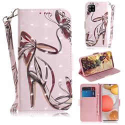 Butterfly High Heels 3D Painted Leather Wallet Phone Case for Samsung Galaxy A42 5G