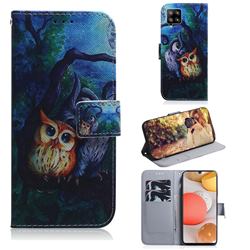Oil Painting Owl PU Leather Wallet Case for Samsung Galaxy A42 5G