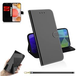Shining Mirror Like Surface Leather Wallet Case for Samsung Galaxy A42 5G - Black
