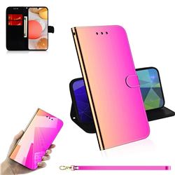 Shining Mirror Like Surface Leather Wallet Case for Samsung Galaxy A42 5G - Rainbow Gradient