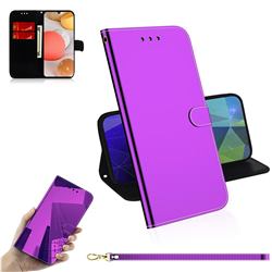 Shining Mirror Like Surface Leather Wallet Case for Samsung Galaxy A42 5G - Purple