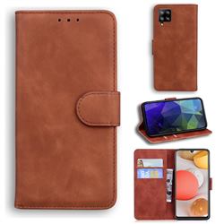Retro Classic Skin Feel Leather Wallet Phone Case for Samsung Galaxy A42 5G - Brown