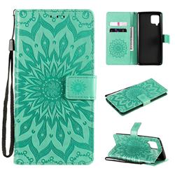 Embossing Sunflower Leather Wallet Case for Samsung Galaxy A42 5G - Green