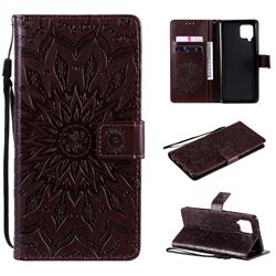 Embossing Sunflower Leather Wallet Case for Samsung Galaxy A42 5G - Brown
