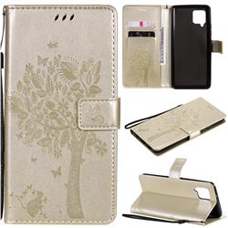 Embossing Butterfly Tree Leather Wallet Case for Samsung Galaxy A42 5G - Champagne