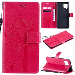 Embossing Butterfly Tree Leather Wallet Case for Samsung Galaxy A42 5G - Rose