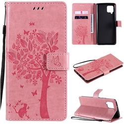 Embossing Butterfly Tree Leather Wallet Case for Samsung Galaxy A42 5G - Pink