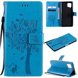 Embossing Butterfly Tree Leather Wallet Case for Samsung Galaxy A42 5G - Blue