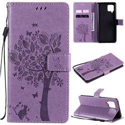 Embossing Butterfly Tree Leather Wallet Case for Samsung Galaxy A42 5G - Violet