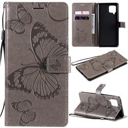 Embossing 3D Butterfly Leather Wallet Case for Samsung Galaxy A42 5G - Gray