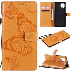 Embossing 3D Butterfly Leather Wallet Case for Samsung Galaxy A42 5G - Yellow