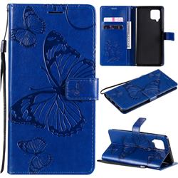 Embossing 3D Butterfly Leather Wallet Case for Samsung Galaxy A42 5G - Blue