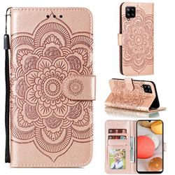 Intricate Embossing Datura Solar Leather Wallet Case for Samsung Galaxy A42 5G - Rose Gold