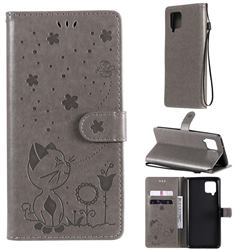 Embossing Bee and Cat Leather Wallet Case for Samsung Galaxy A42 5G - Gray