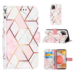 Pink White Stitching Color Marble Leather Wallet Case for Samsung Galaxy A42 5G