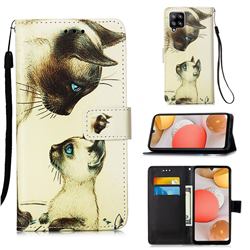 Cat Confrontation Matte Leather Wallet Phone Case for Samsung Galaxy A42 5G