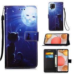 Cat and Moon Matte Leather Wallet Phone Case for Samsung Galaxy A42 5G