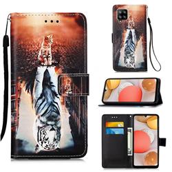Cat and Tiger Matte Leather Wallet Phone Case for Samsung Galaxy A42 5G