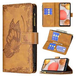 Binfen Color Imprint Vivid Butterfly Buckle Zipper Multi-function Leather Phone Wallet for Samsung Galaxy A42 5G - Brown