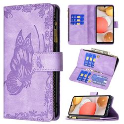 Binfen Color Imprint Vivid Butterfly Buckle Zipper Multi-function Leather Phone Wallet for Samsung Galaxy A42 5G - Purple