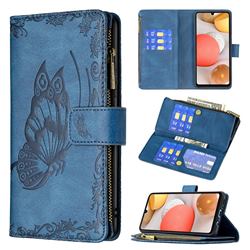 Binfen Color Imprint Vivid Butterfly Buckle Zipper Multi-function Leather Phone Wallet for Samsung Galaxy A42 5G - Blue