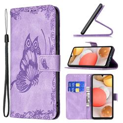 Binfen Color Imprint Vivid Butterfly Leather Wallet Case for Samsung Galaxy A42 5G - Purple